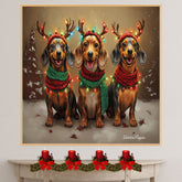 Dachshund Christmas Canvas - "Doxie Delight" - Festive Lighted Weiner Dogs in Winter Snow on Ready to Hang 1.5" Thick Canvas Wrap, Floating Framed Canvas, Flat Rolled Canvas